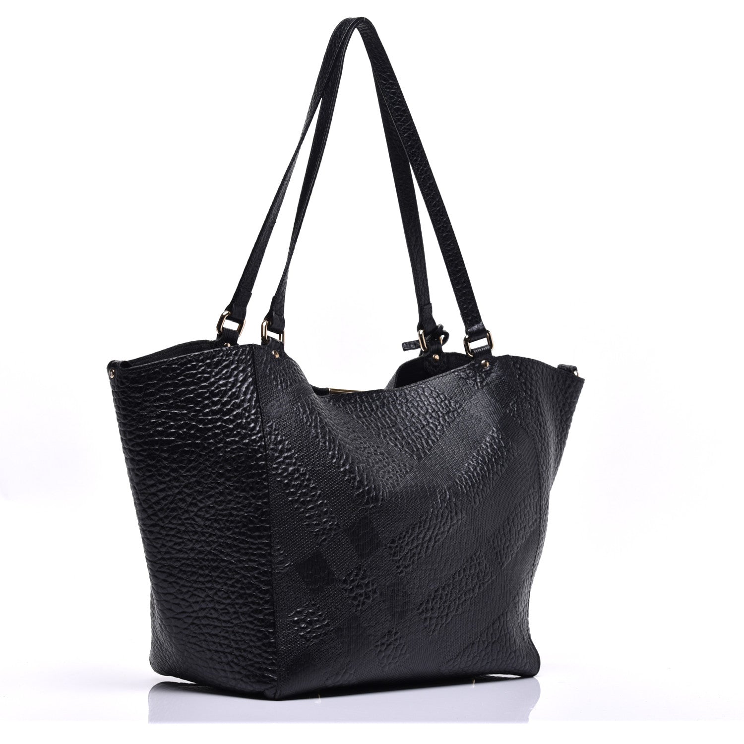 Burberry Signature Grain Calfskin Check Embossed Small Canterbury Tote Black 3 of 8