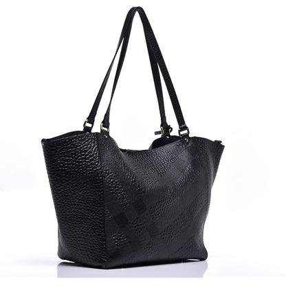 Burberry Signature Grain Calfskin Check Embossed Small Canterbury Tote Black 3 of 8