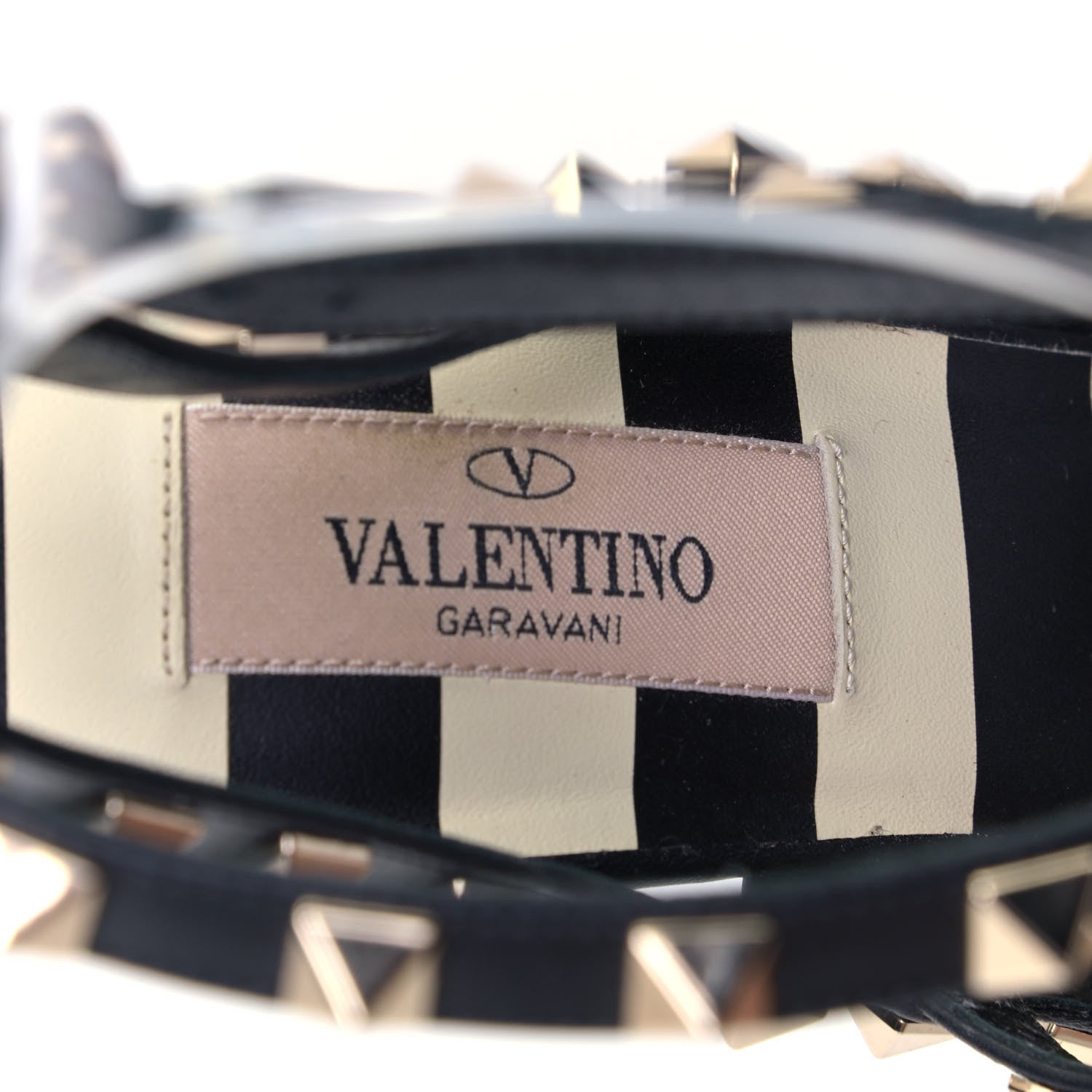 Valentino Garavani Calfskin Striped Rockstud Ankle Strap 100mm Pumps 37.5 Light Ivory Black 6 of 6