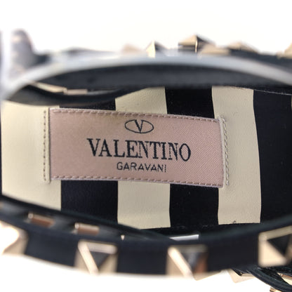 Valentino Garavani Calfskin Striped Rockstud Ankle Strap 100mm Pumps 37.5 Light Ivory Black 6 of 6