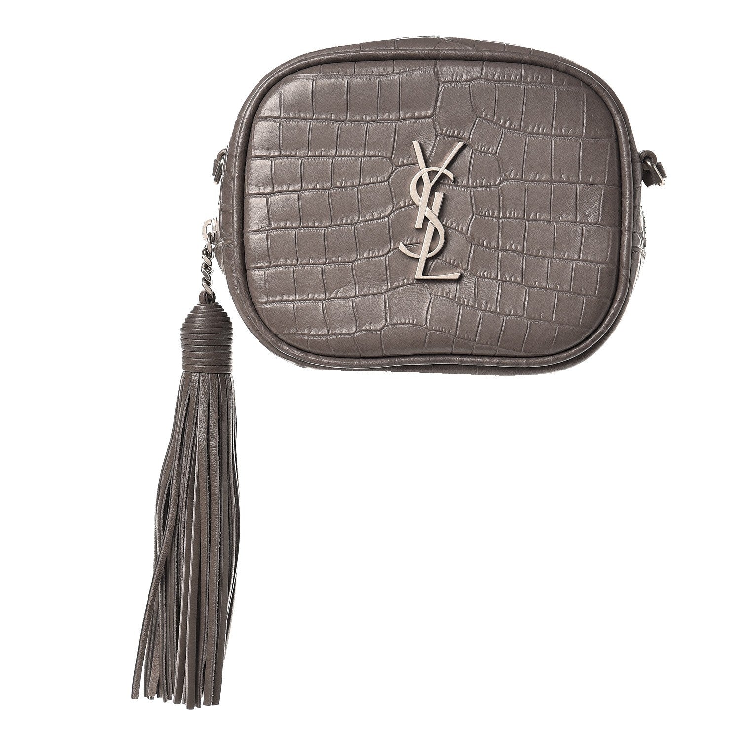 Saint Laurent Calfskin Crocodile Embossed Monogram Blogger Bag Fog 1 of 8
