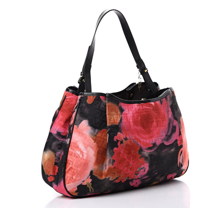 Fendi Zucchino Vitello Floral Forever Shoulder Bag Black Multicolor 2 of 9