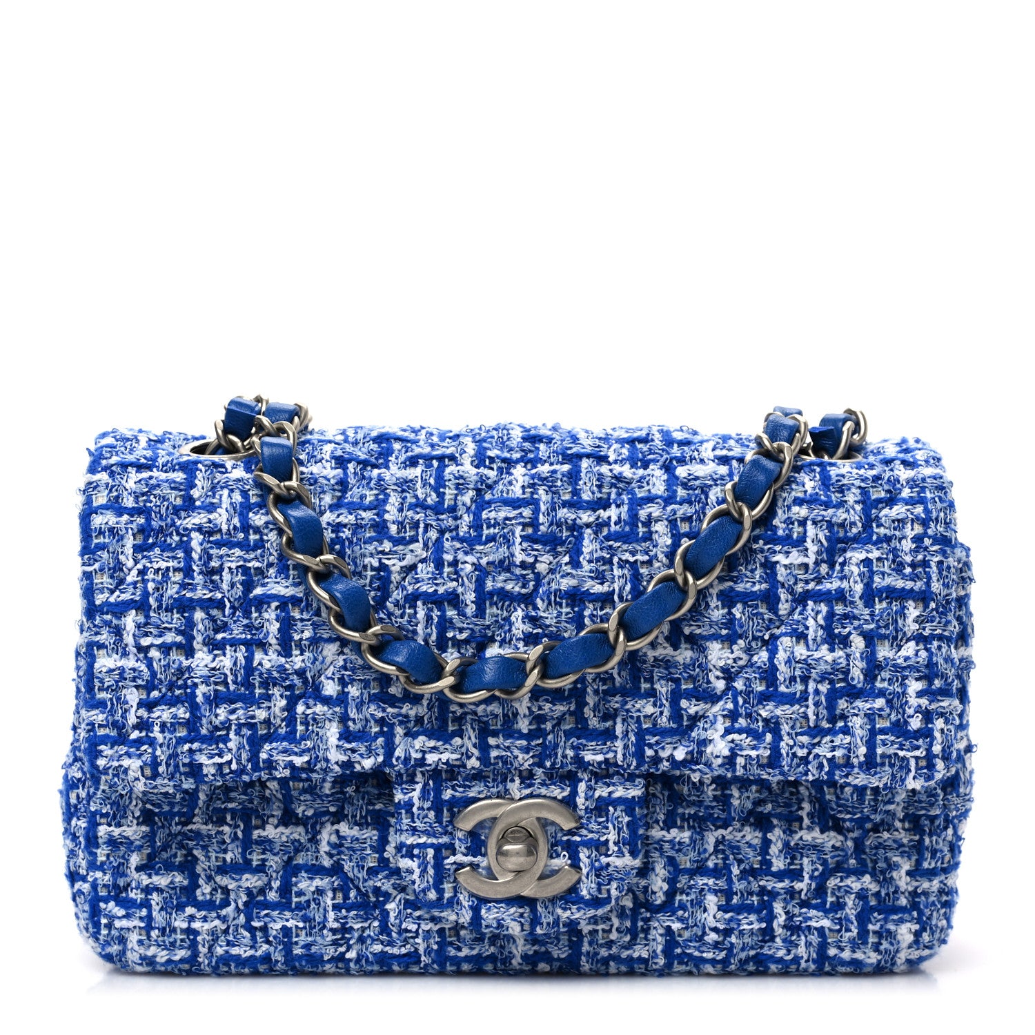 Chanel Tweed Quilted Mini Rectangular Flap Blue White 1 of 7