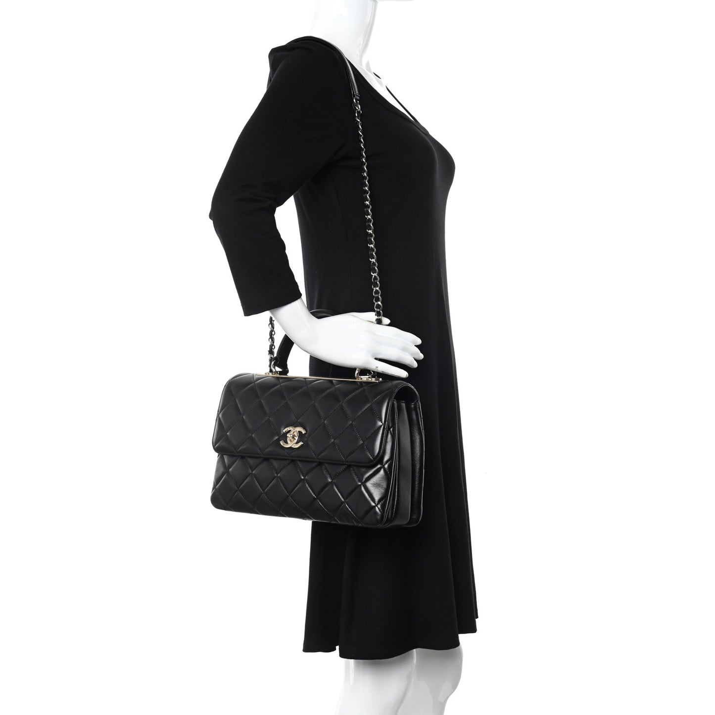 Lambskin Quilted Medium Trendy CC Flap Dual Handle Bag Black