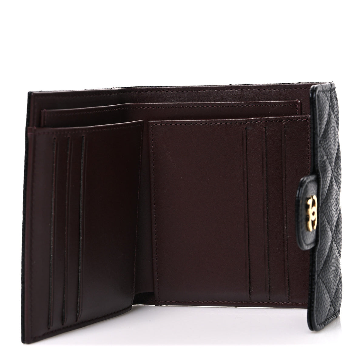 Caviar Quilted Compact Flap Wallet Black