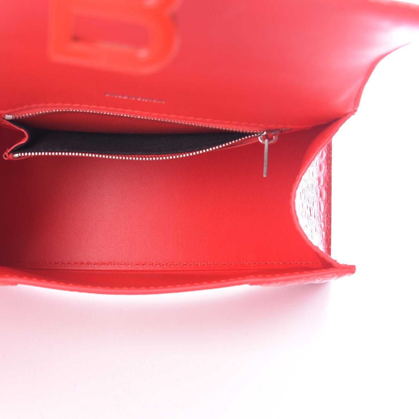 Shiny Calfskin Tonal B Crocodile Embossed Small Hourglass Top Handle Bag Bright Red