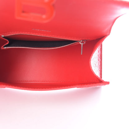 Balenciaga Shiny Calfskin Tonal B Crocodile Embossed Small Hourglass Top Handle Bag Bright Red 6 of 13