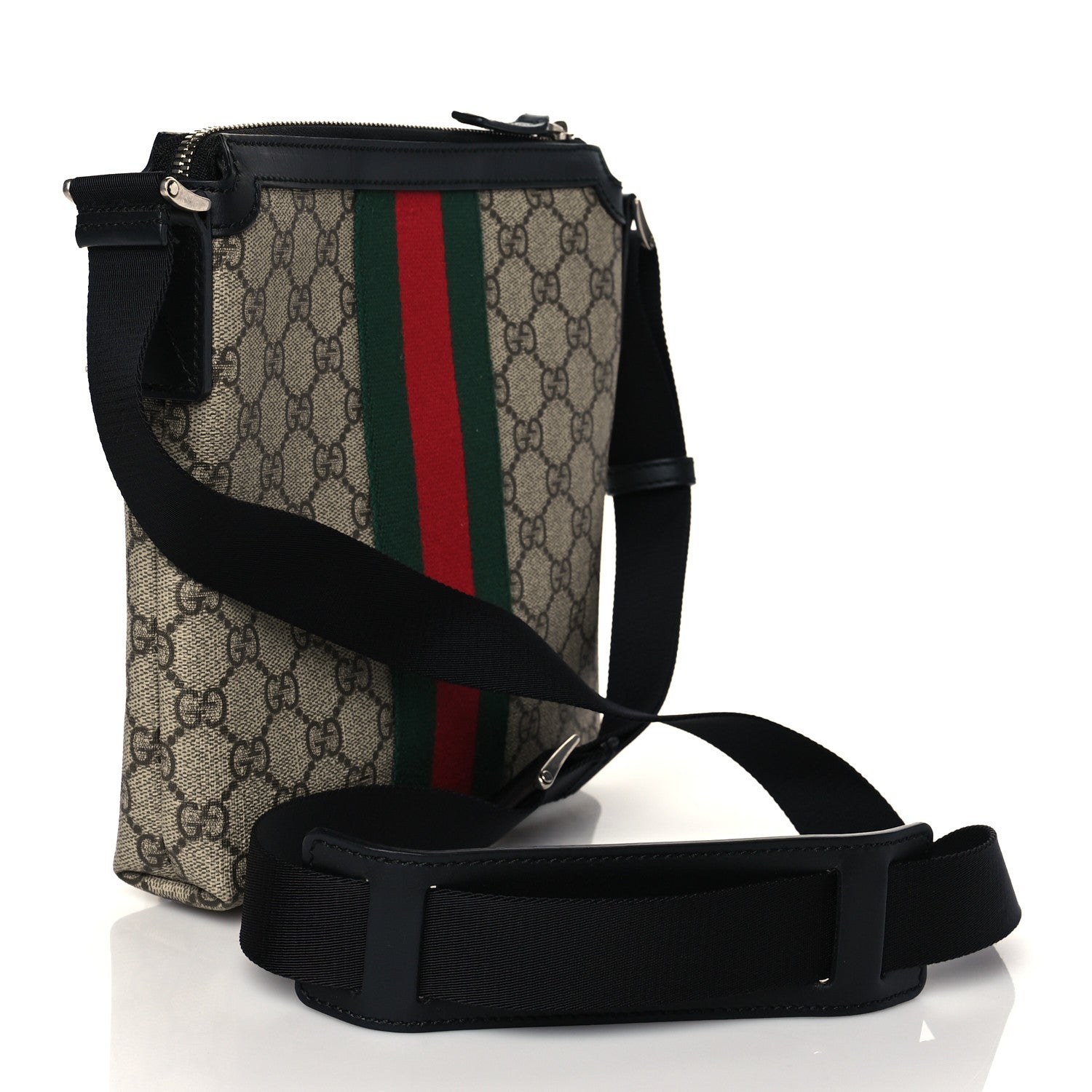 Gucci GG Supreme Monogram Web Messenger Bag Black 2 of 9