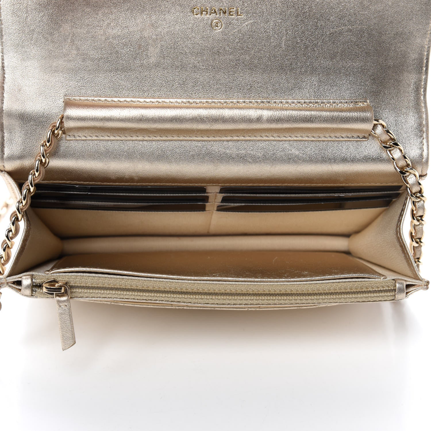 Chanel Metallic Lambskin Quilted Wallet On Chain WOC Gold 5 of 17