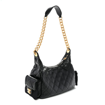 Chanel Shiny Lambskin Quilted Trendy Pockets Hobo Black 3 of 10