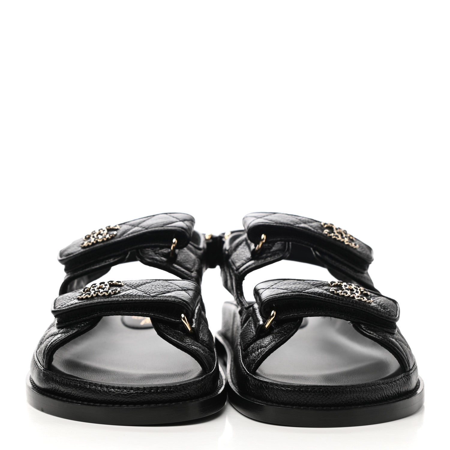 Chanel Grained Calfskin Velcro Dad Sandals 37 Black 2 of 9