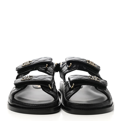 Chanel Grained Calfskin Velcro Dad Sandals 37 Black 2 of 9