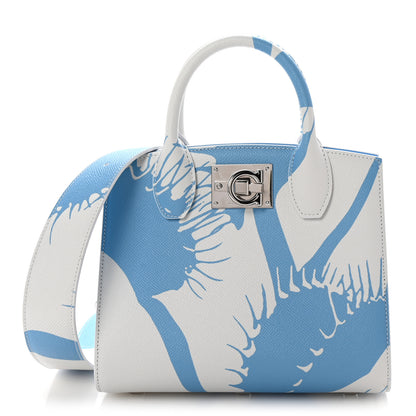 Salvatore Ferragamo Calfskin Print Mini The Studio Bag White Blue 1 of 8
