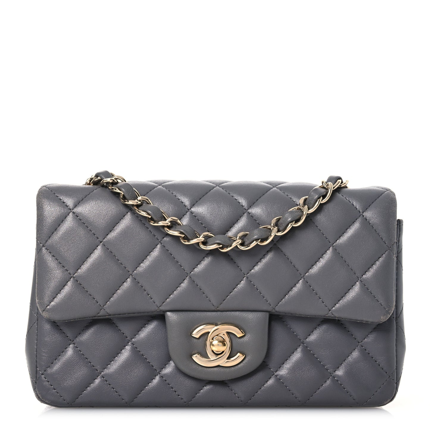 Lambskin Quilted Mini Rectangular Flap Dark Grey