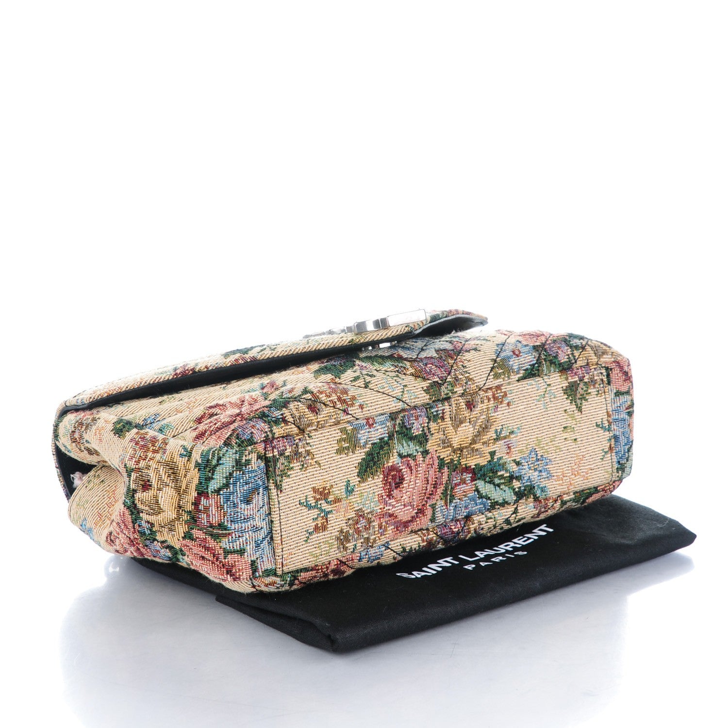 Saint Laurent Floral Print Canvas Matelasse Medium Monogram Satchel Beige Blue Red 4 of 8