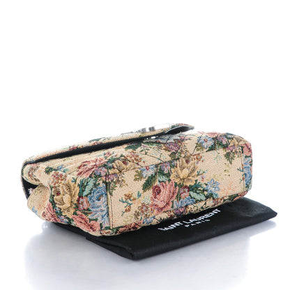 Saint Laurent Floral Print Canvas Matelasse Medium Monogram Satchel Beige Blue Red 4 of 8