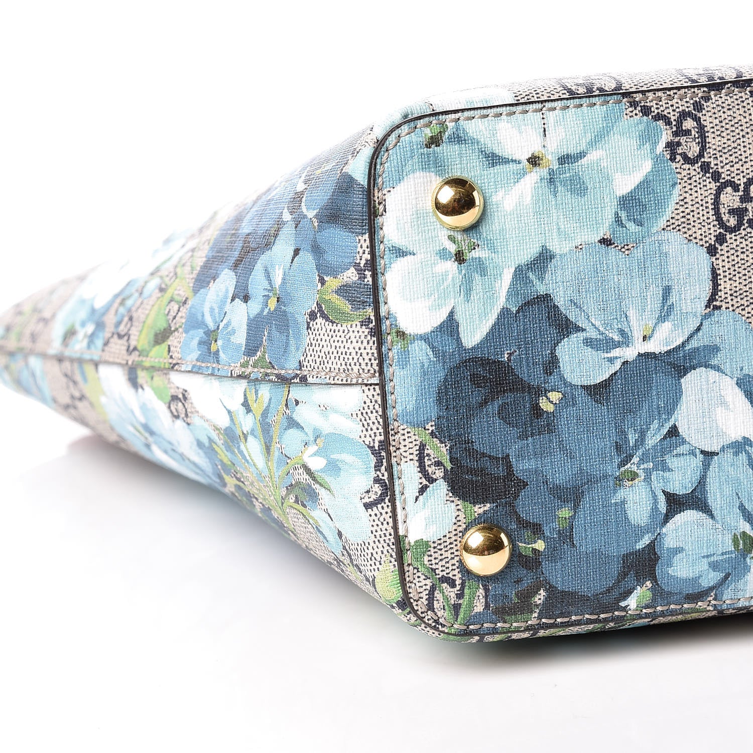 Gucci GG Supreme Monogram Blooms Medium Zippered Bucket Tote Beige Blue Navy Hibiscus Red 8 of 10