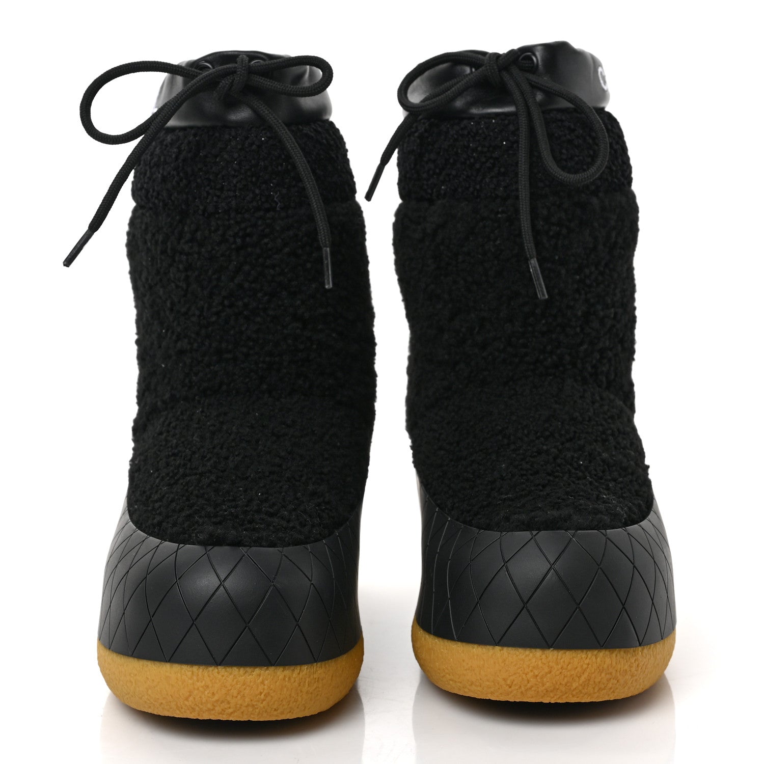 Chanel Tweed Shearling Sheepskin Drawstring Snow Ankle Boots 35 Black 2 of 9