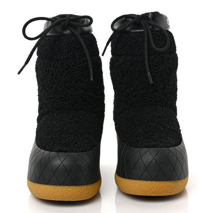 Chanel Tweed Shearling Sheepskin Drawstring Snow Ankle Boots 35 Black 2 of 9