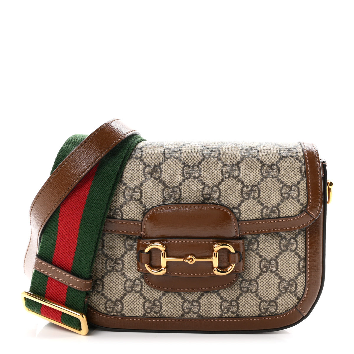 GG Supreme Monogram Web Mini Horsebit 1955 Shoulder Bag Beige Brown Sugar