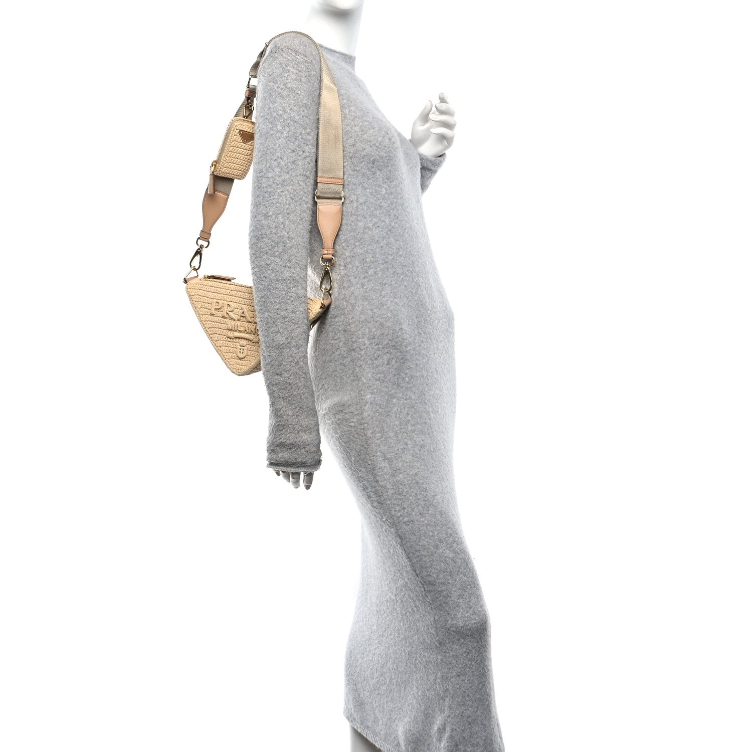 Prada Yarn Raffia Effect Crochet Triangle Shoulder Bag Naturale 2 of 10