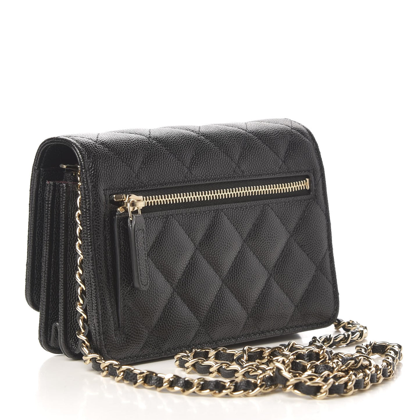 Caviar Quilted Mini Wallet On Chain WOC Black