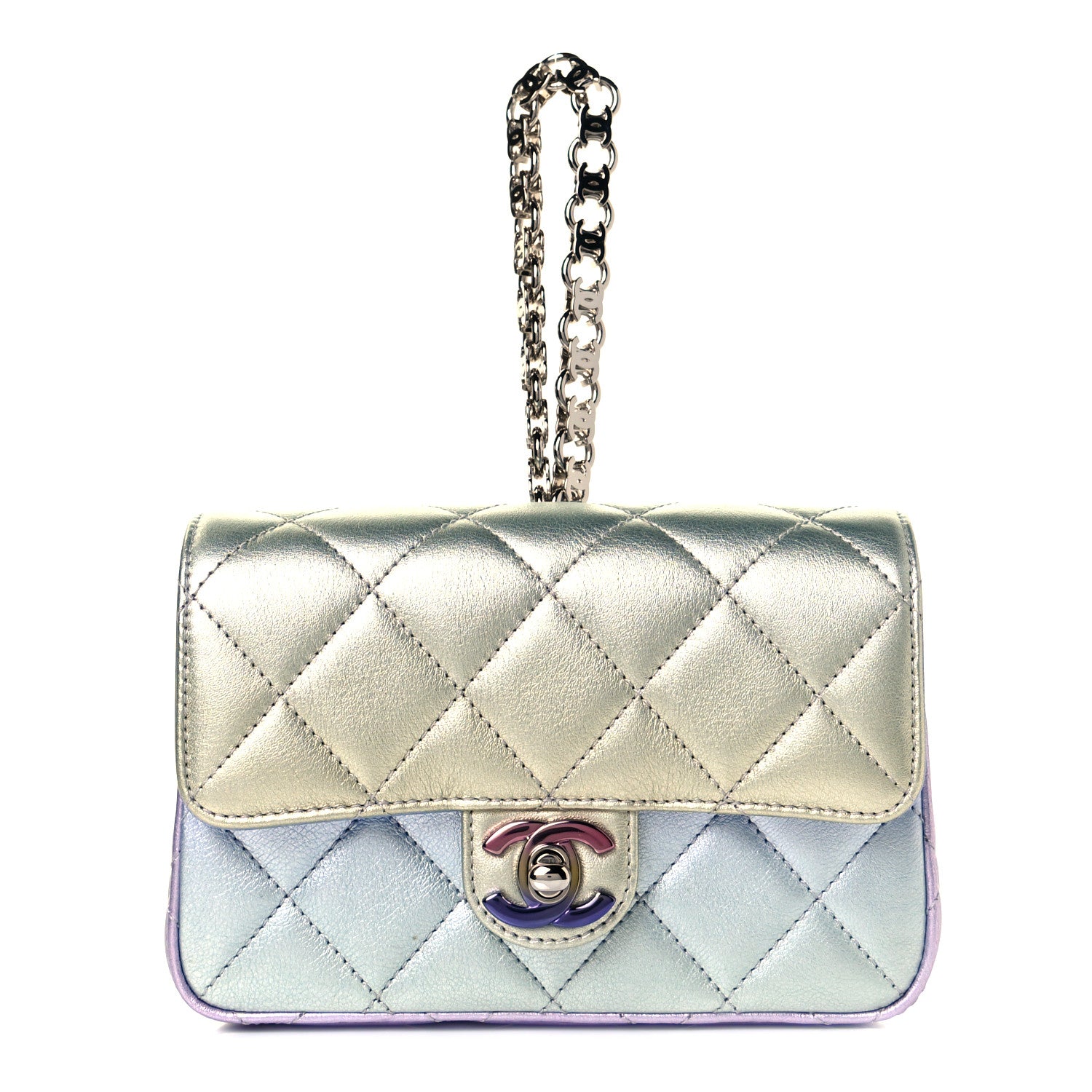 Chanel Gradient Metallic Calfskin Quilted Clutch Silver Blue Yellow Purple 1 of 8