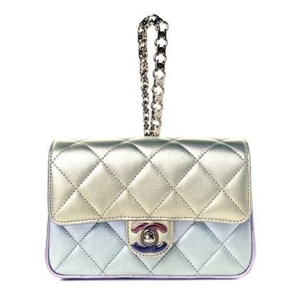 Chanel Gradient Metallic Calfskin Quilted Clutch Silver Blue Yellow Purple 1 of 8
