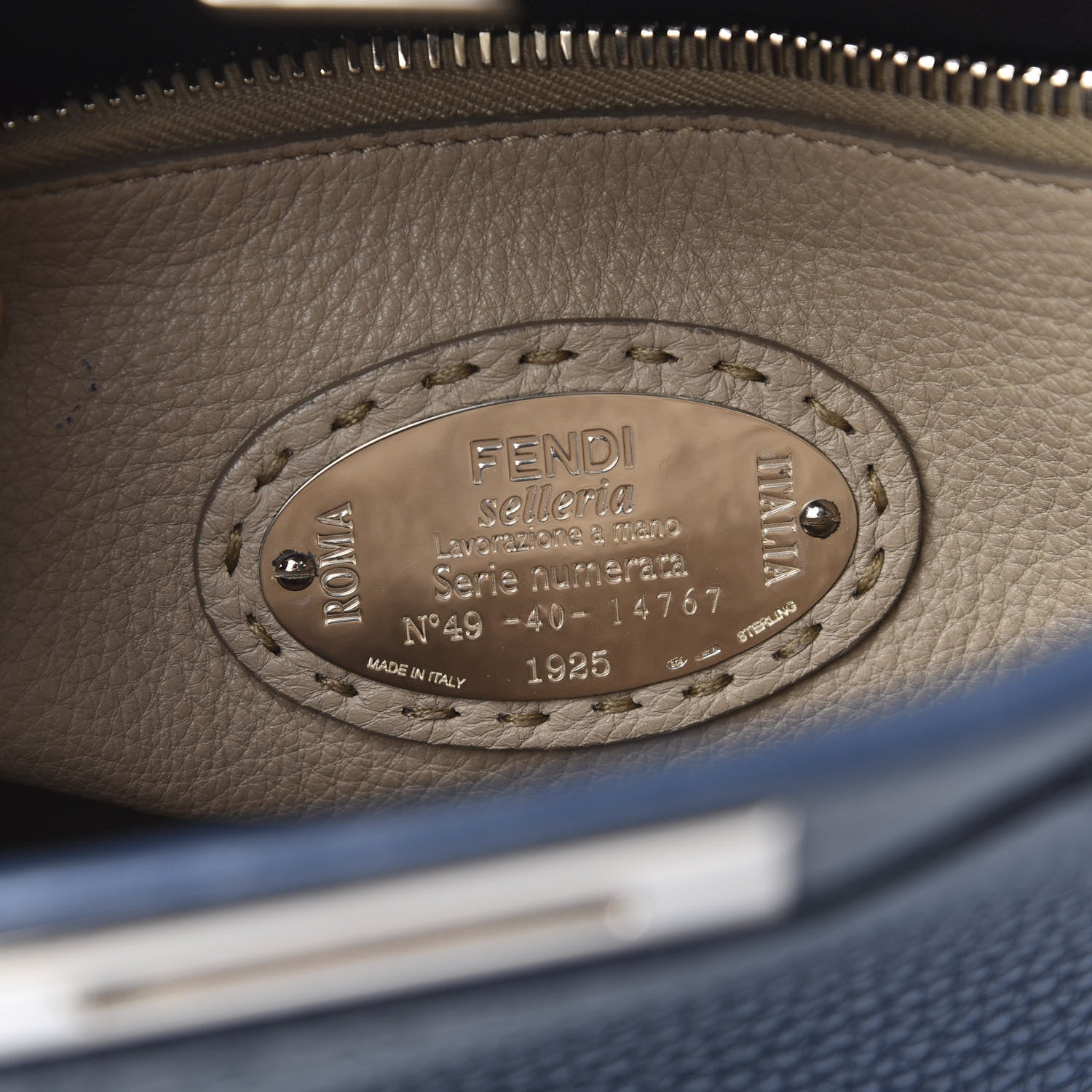 Fendi Cuoio Romano Selleria Bi-Color Medium Peekaboo Iconic Satchel Blue Latte 7 of 11