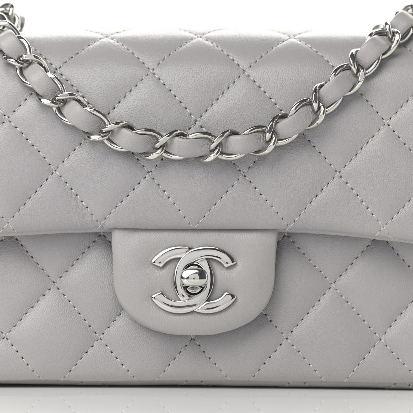 Lambskin Quilted Mini Rectangular Flap Grey