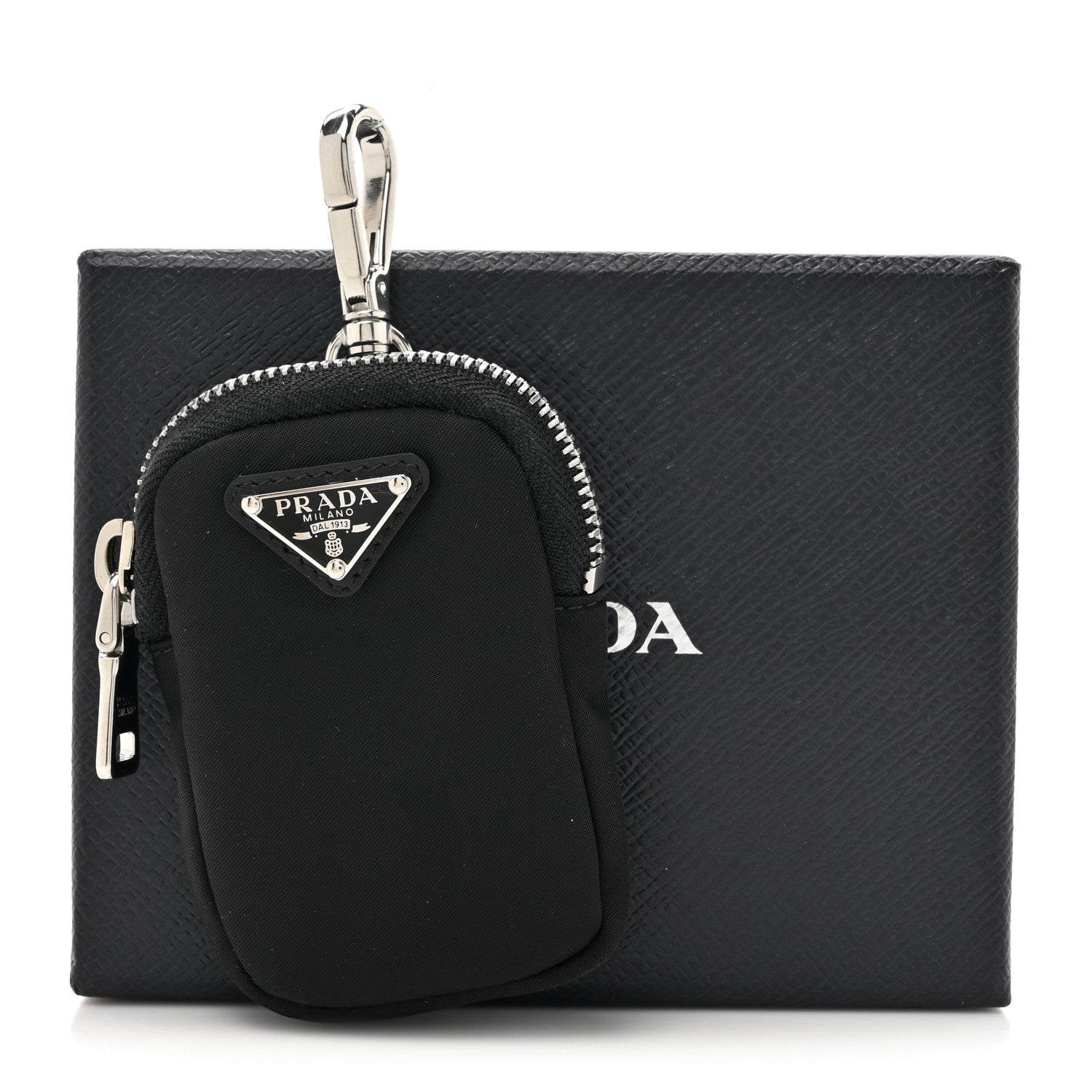 Prada Re-Nylon Pocket Triangle Padded Mini Key Chain Pouch Black 7 of 7