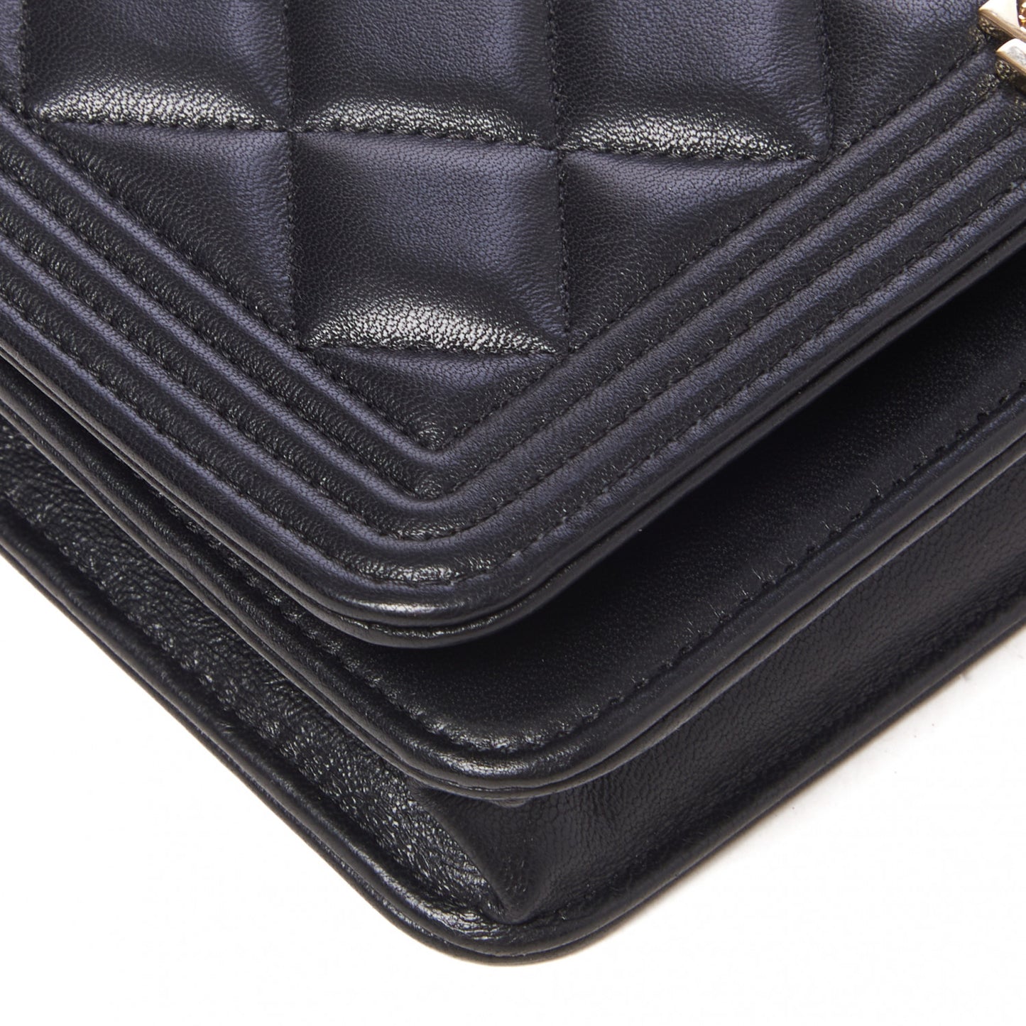 Lambskin Quilted Boy Wallet On Chain WOC Black