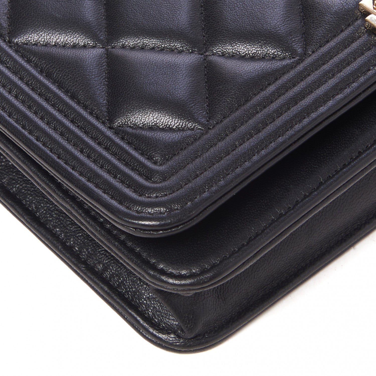 Chanel Lambskin Quilted Boy Wallet On Chain WOC Black 6 of 9