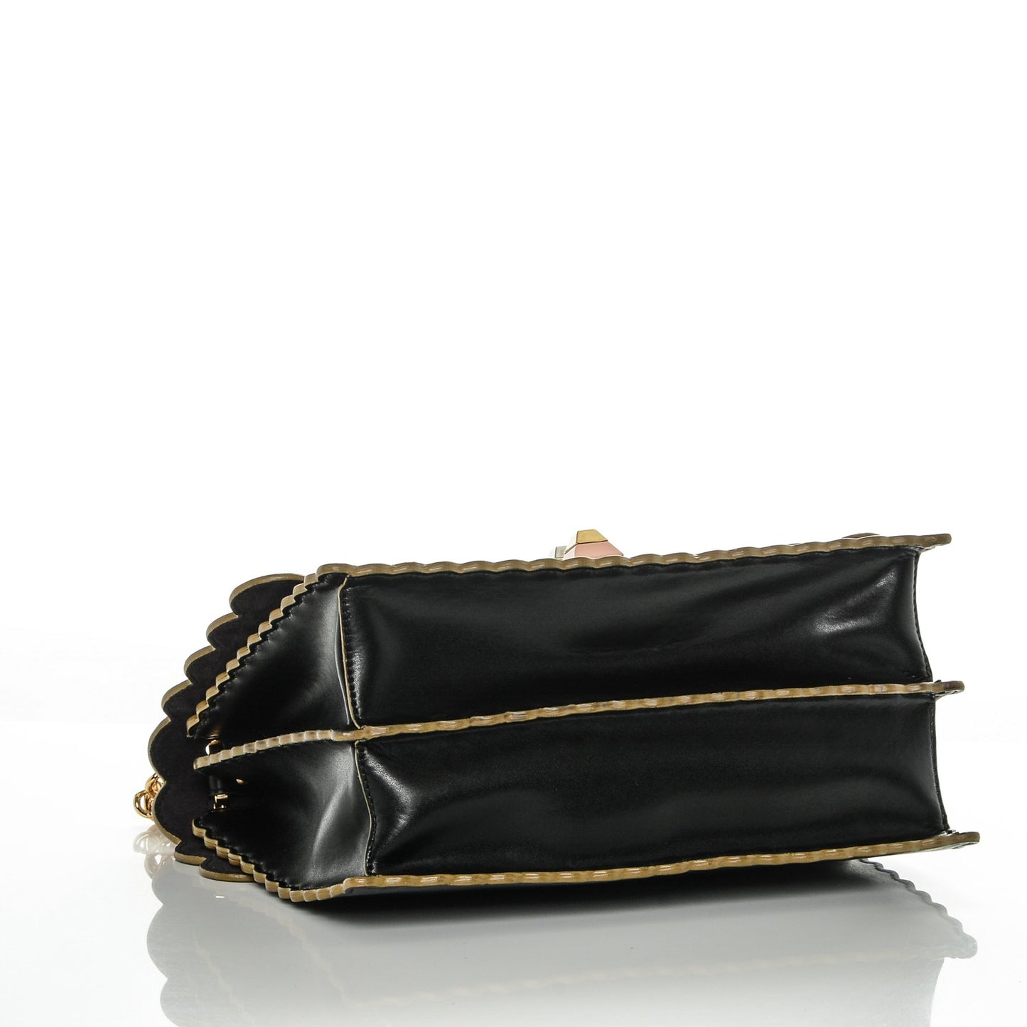 Vitello Liberty Scalloped Studded Kan I Shoulder Bag Black