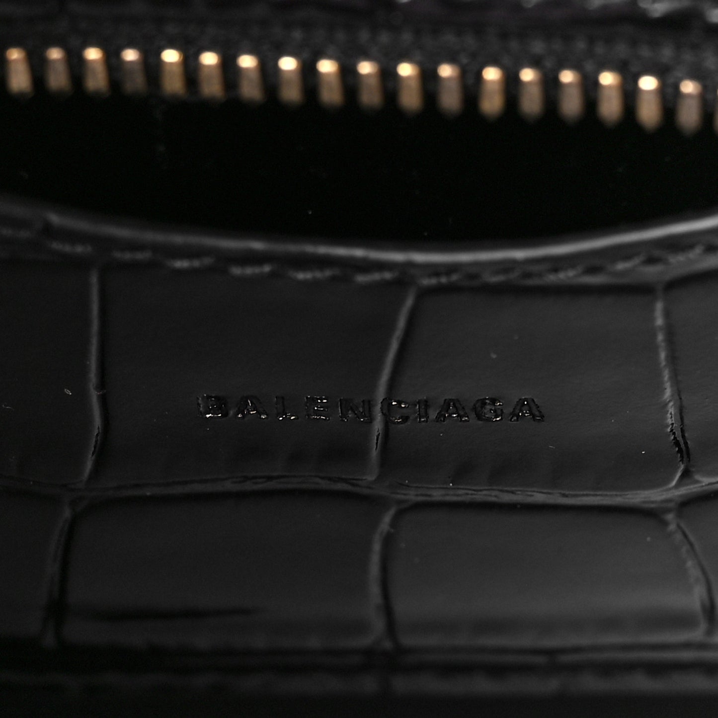 Shiny Supple Calfskin Crocodile Embossed Neo Classic Gold Hardware Nano City Crossbody Black