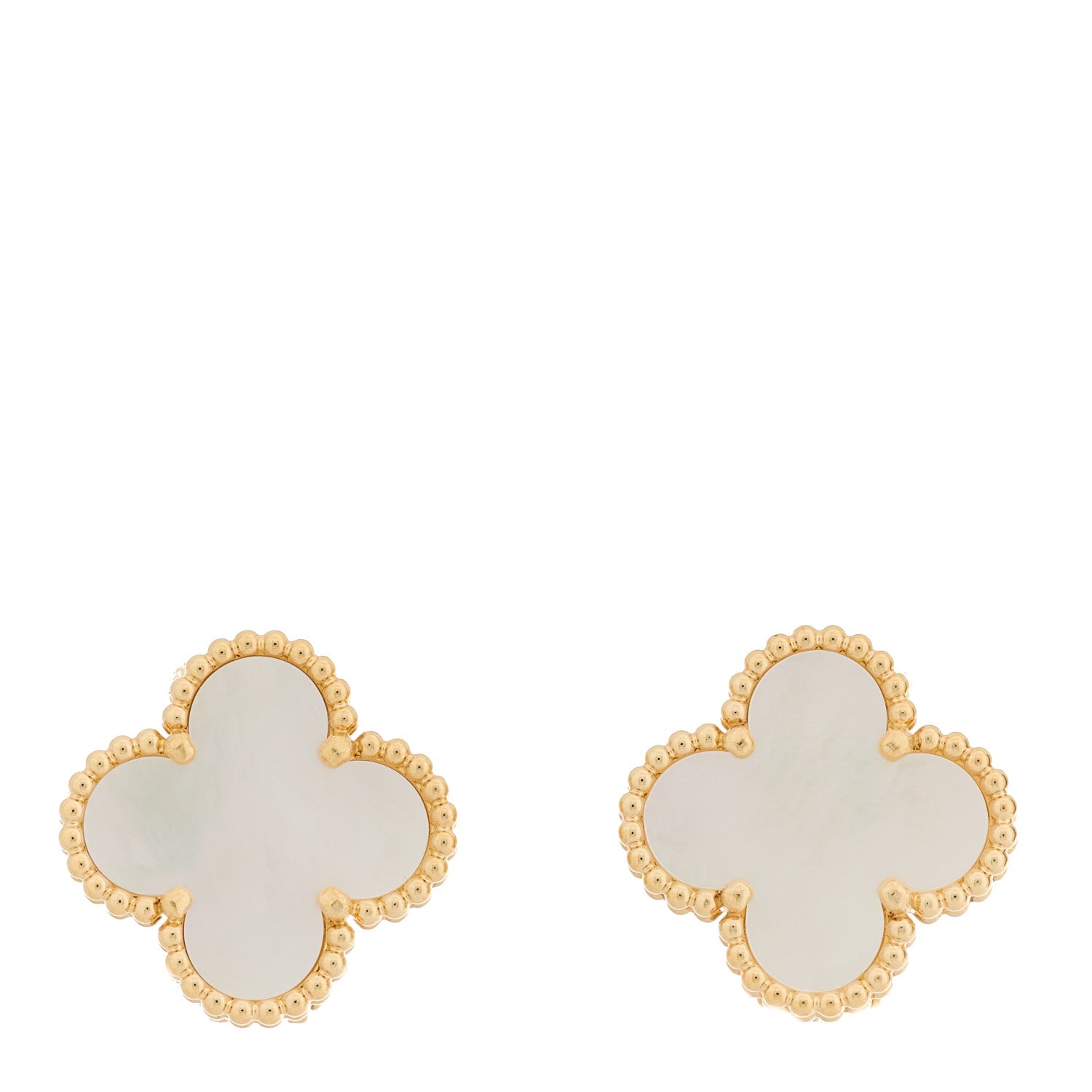 Van Cleef & Arpels 18K Yellow Gold Mother of Pearl Vintage Alhambra Earrings 1 of 5