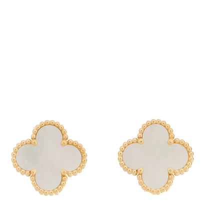 Van Cleef & Arpels 18K Yellow Gold Mother of Pearl Vintage Alhambra Earrings 1 of 5