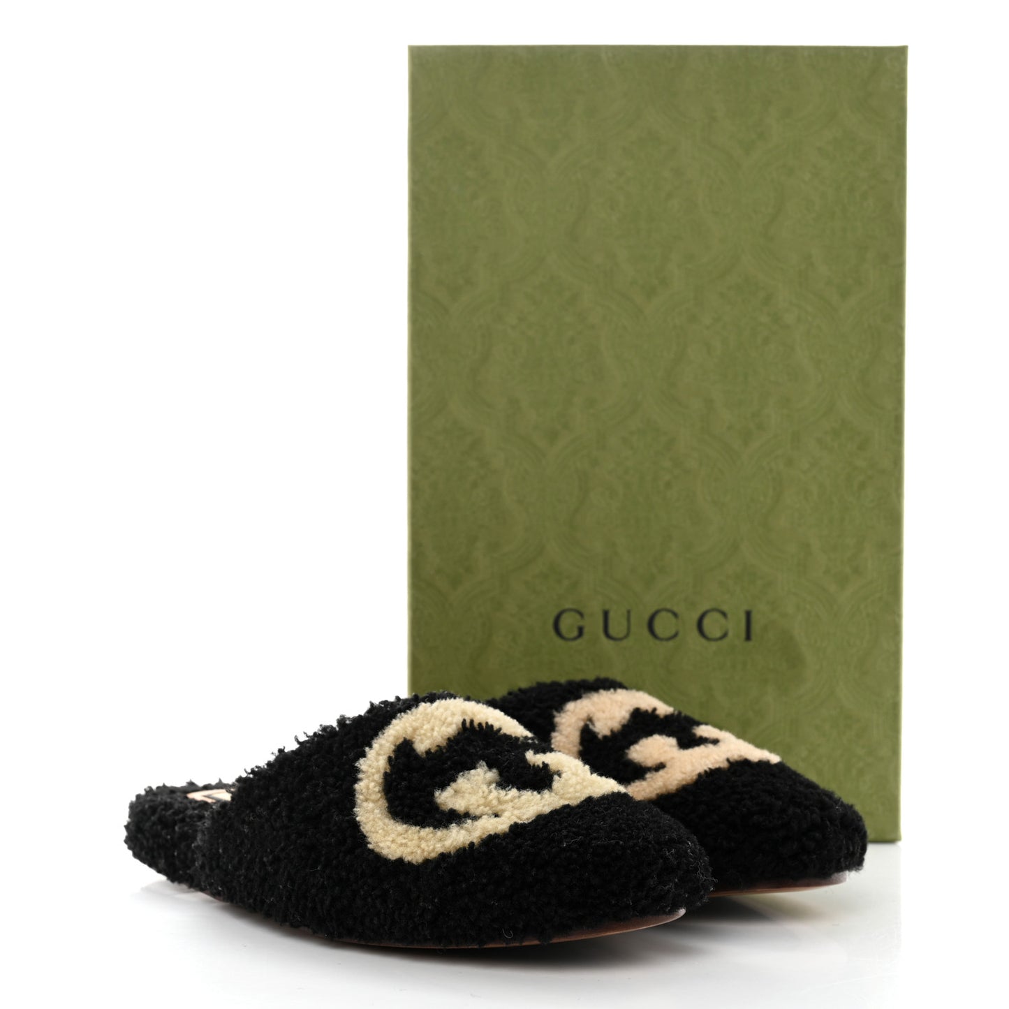 Shearling Interlocking G Womens Eileen Slippers 35 Black Butterscotch