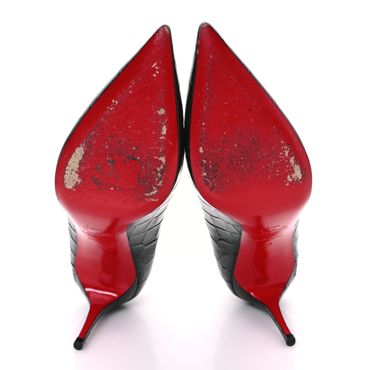 Christian Louboutin Calfskin Crocodile Embossed Kate 85 Pumps 38 Forest Night 6 of 9
