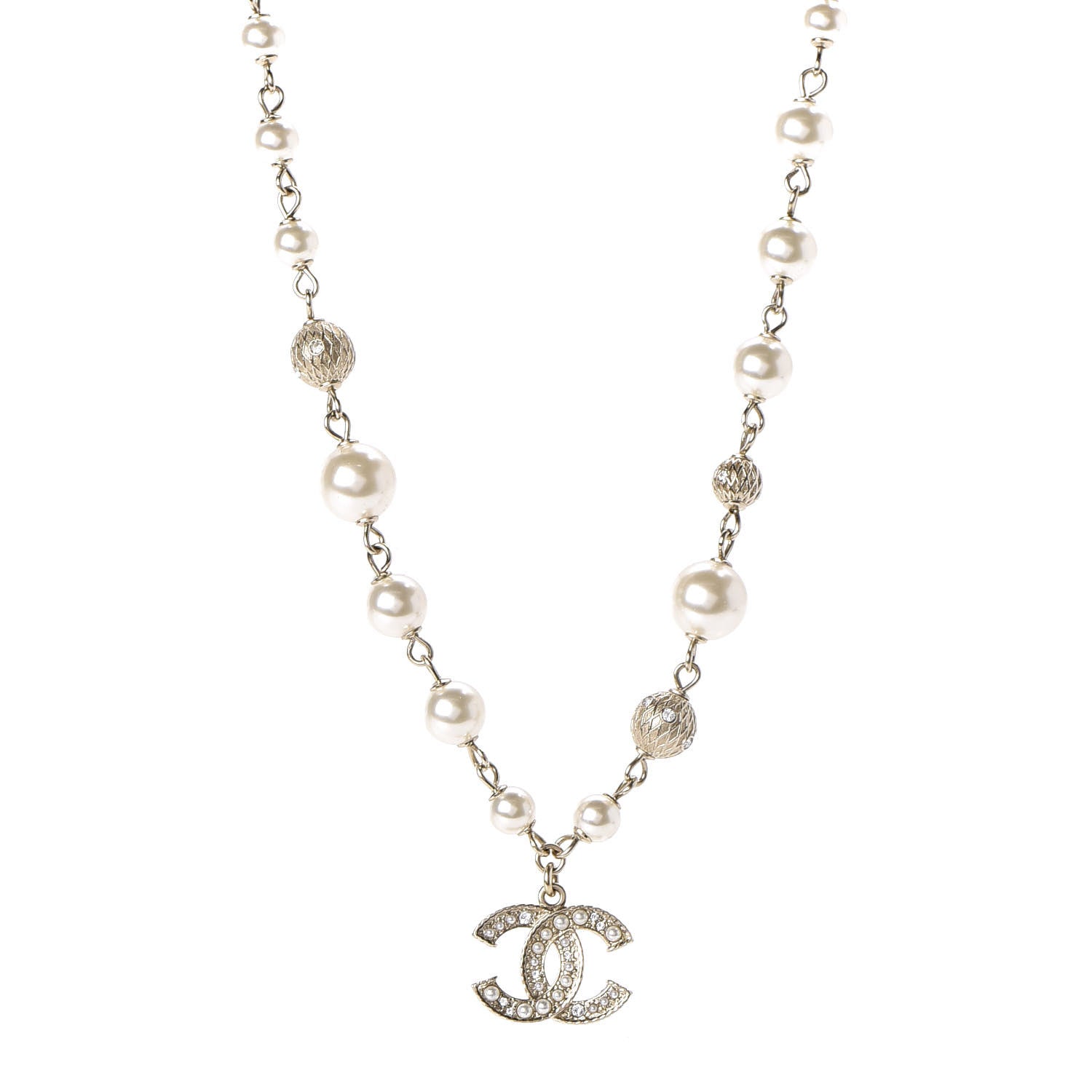 Chanel Strass Crystal Pearl Beaded CC Short Necklace Gold 1 of 7