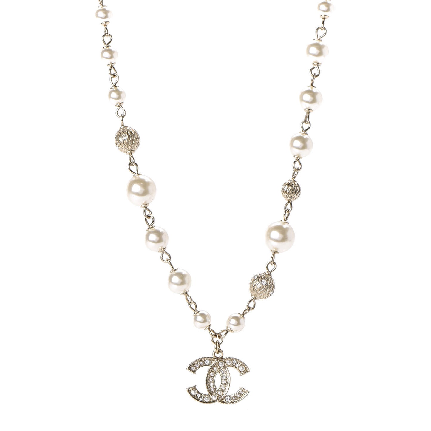 Strass Crystal Pearl Beaded CC Short Necklace Gold