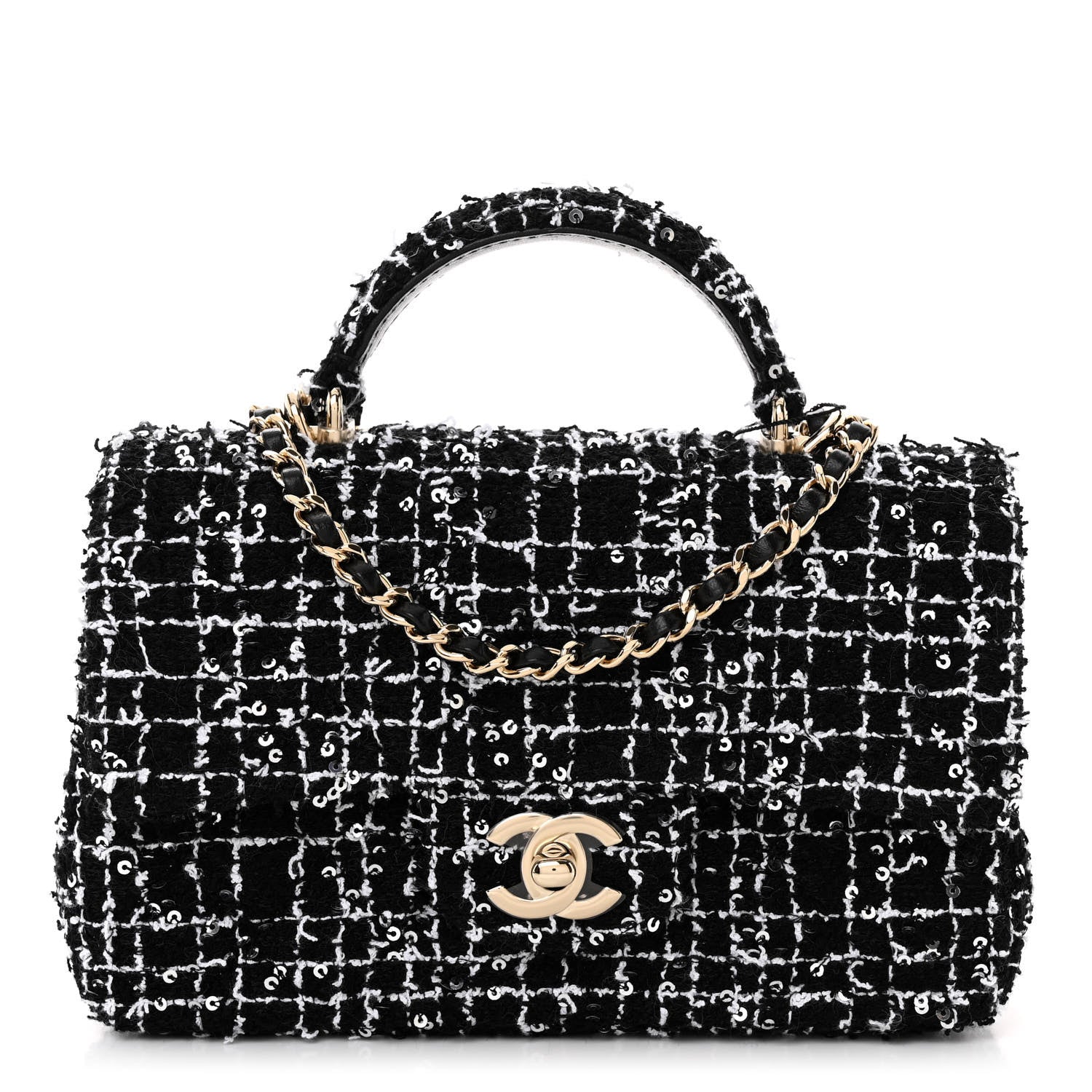 Chanel Tweed Quilted Mini Top Handle Rectangular Flap Black White 1 of 11