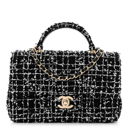 Chanel Tweed Quilted Mini Top Handle Rectangular Flap Black White 1 of 11