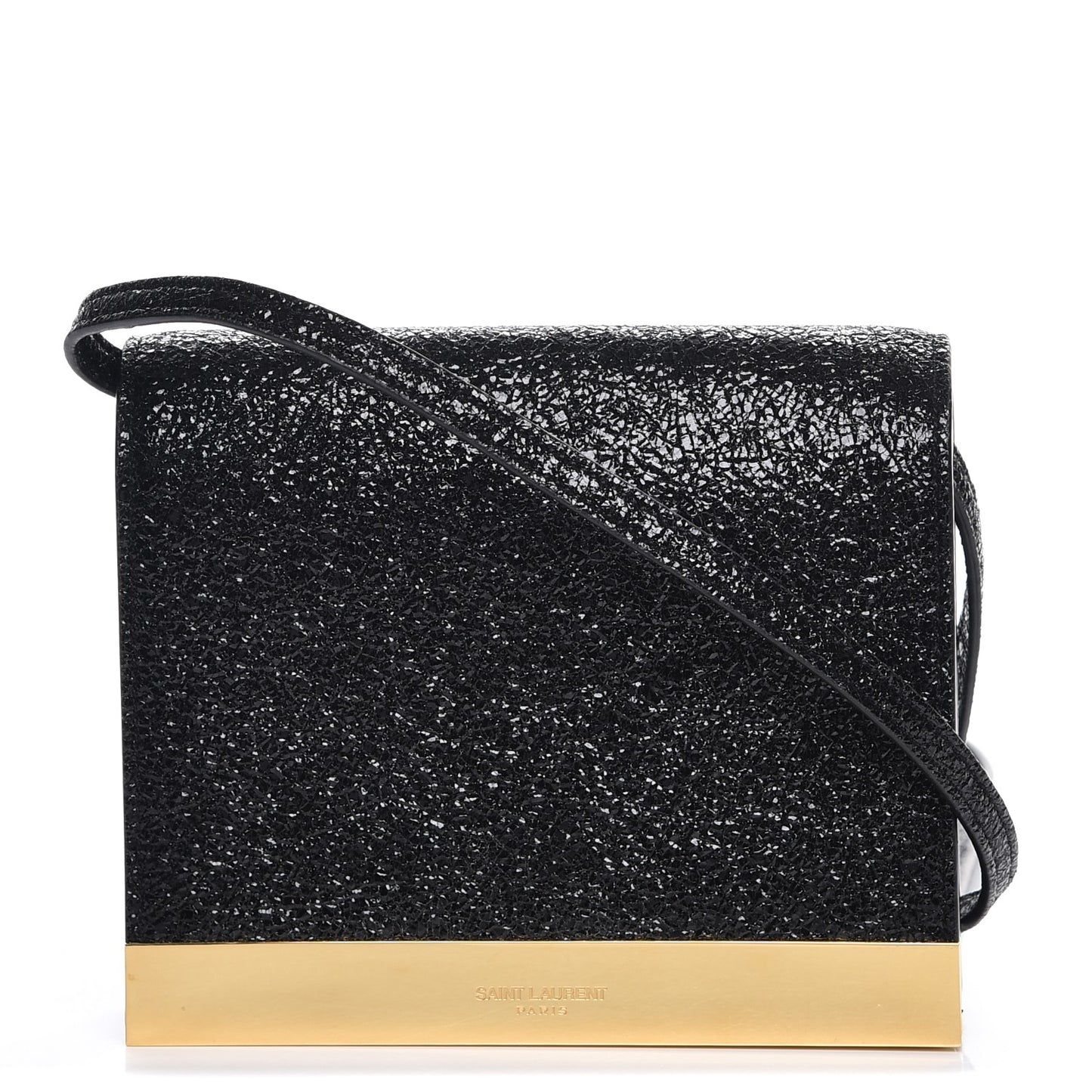 Metallic Crackled Calfskin Shoulder Bag Black