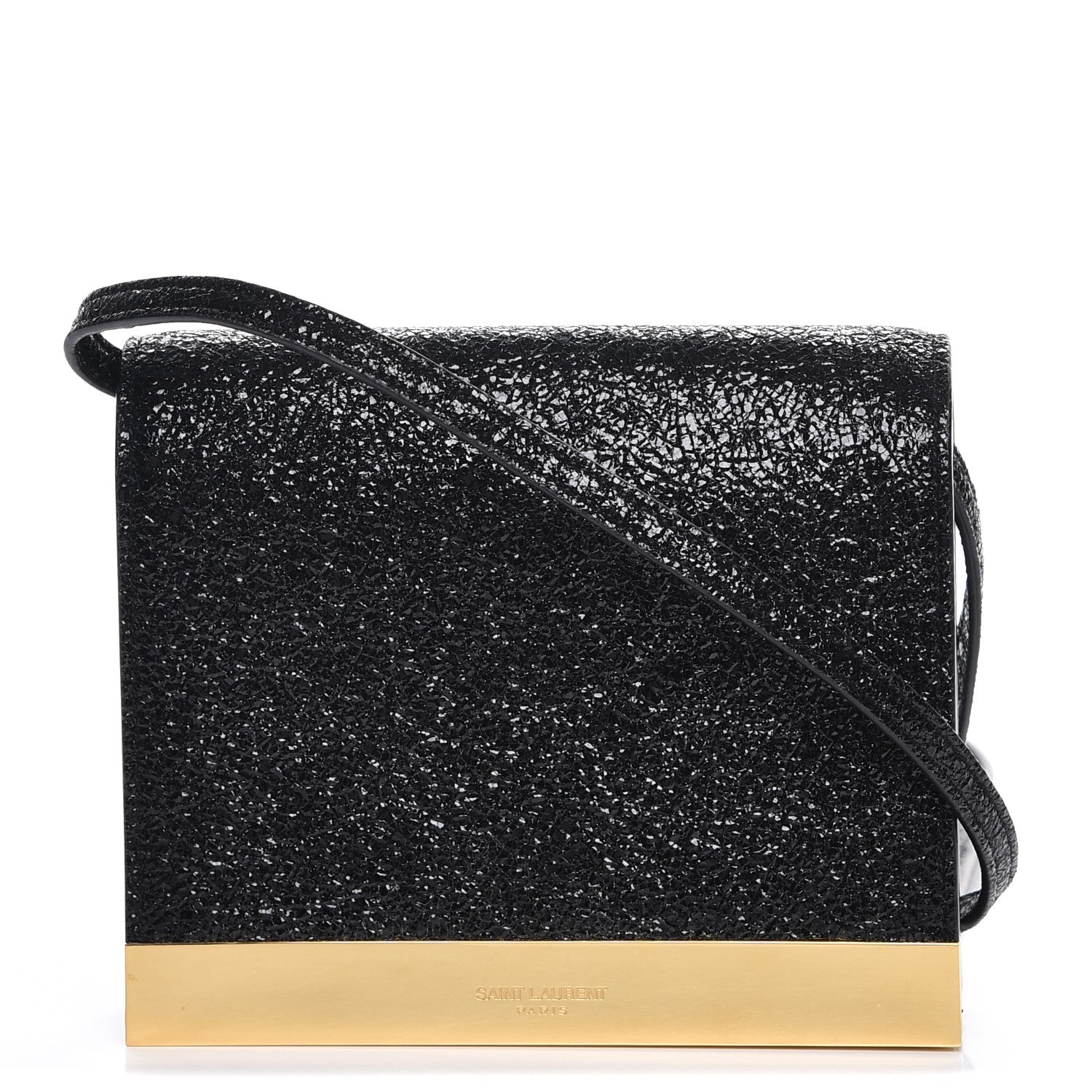 Saint Laurent Metallic Crackled Calfskin Shoulder Bag Black 1 of 7