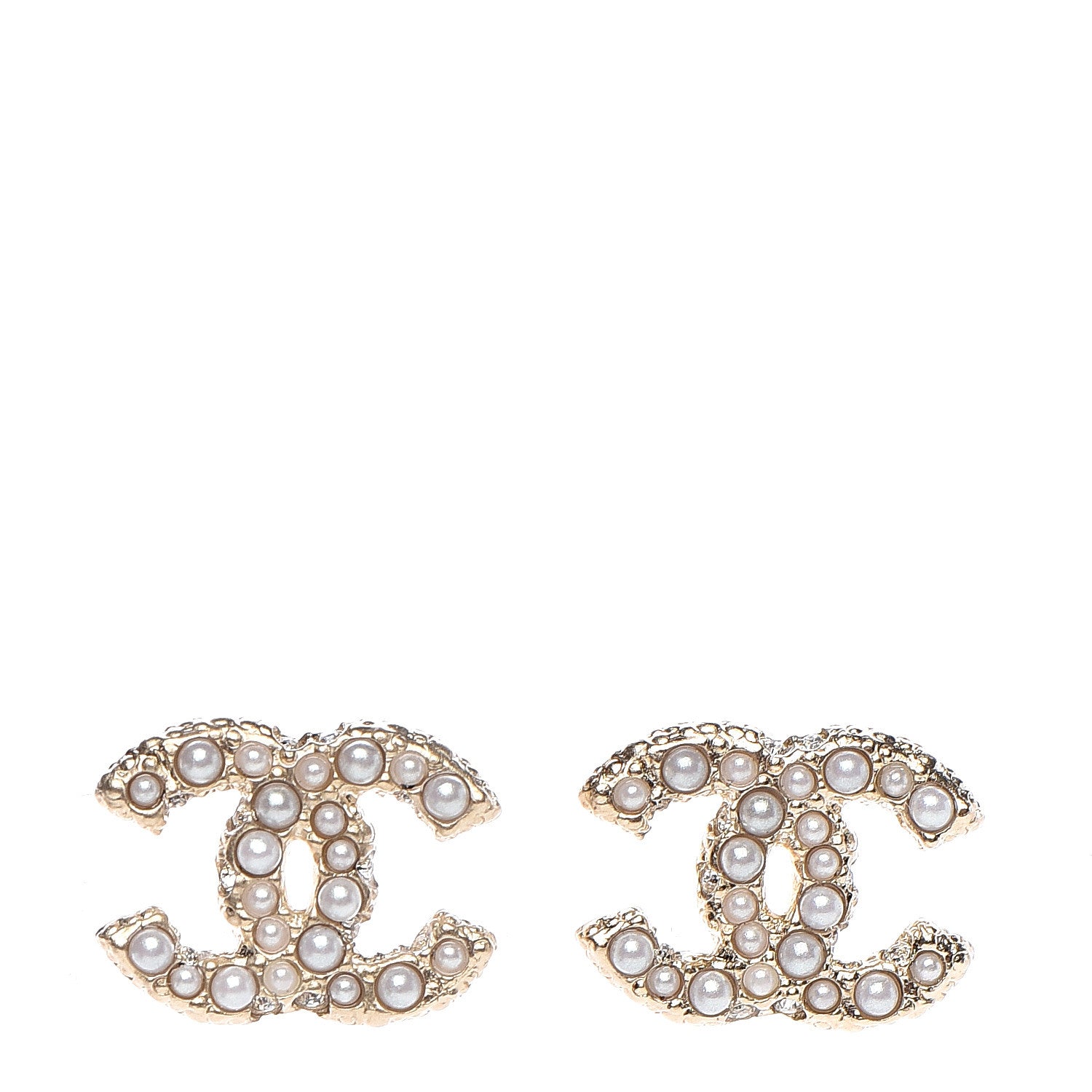 Chanel Metal Graduated Pearl Crystal CC Earrings Light Gold 1 of 6