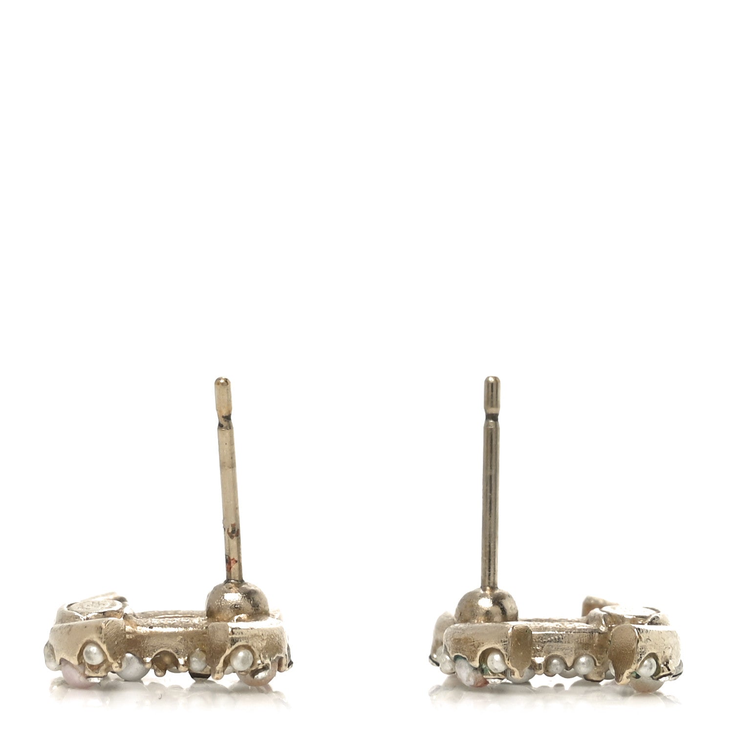Chanel Pearl Crystal CC Charms Stud Earrings Light Gold Pink 3 of 5