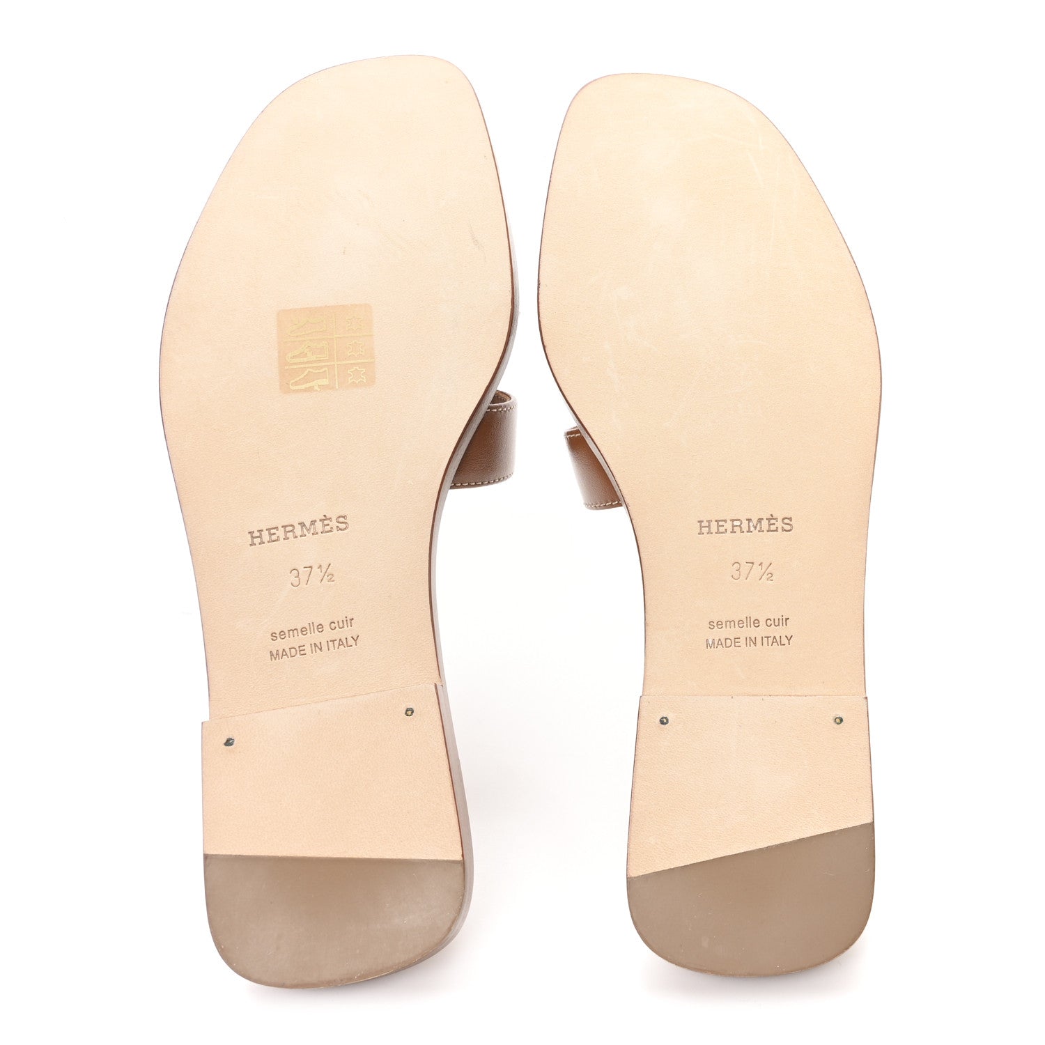 Hermes Box Calfskin Oran Sandals 37.5 Gold 6 of 10