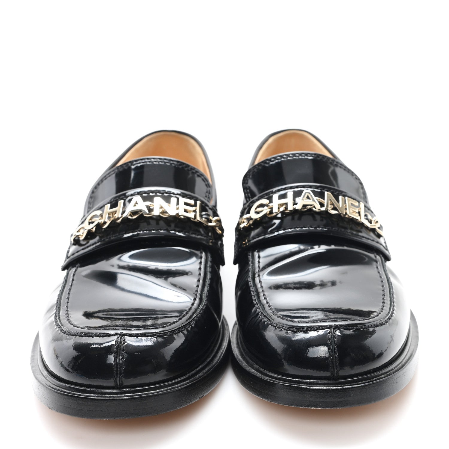 Chanel Shiny Calfskin Logo Loafers 39.5 Black 3 of 10