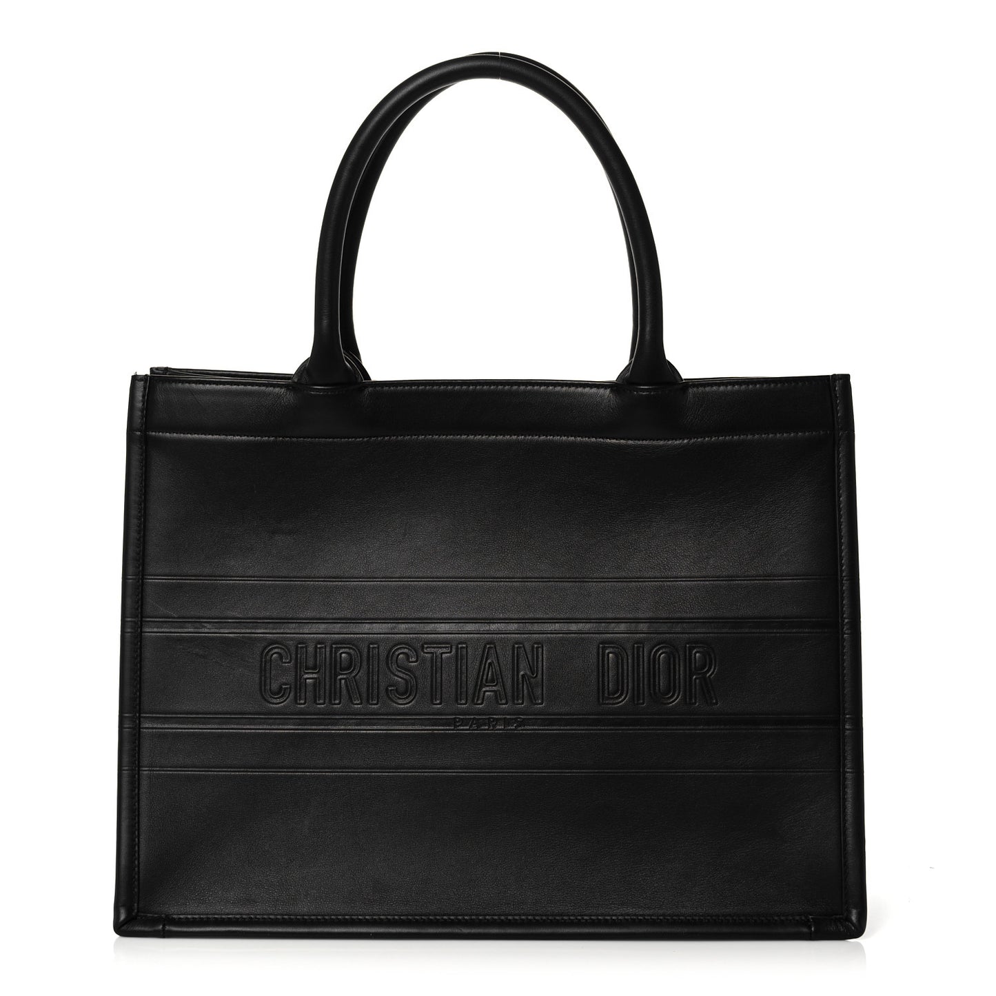 Calfskin Embossed Medium Book Tote Black